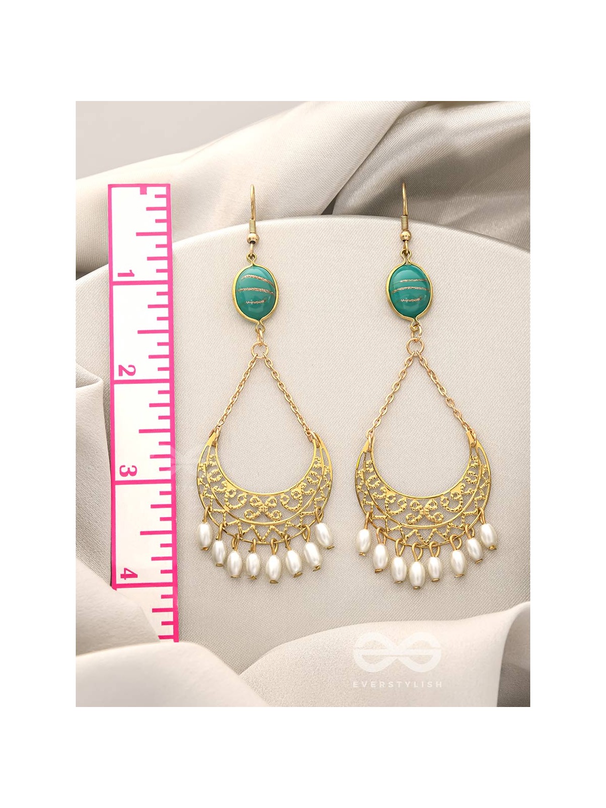 Over the Moon- Golden Stone and Pearls Earrings