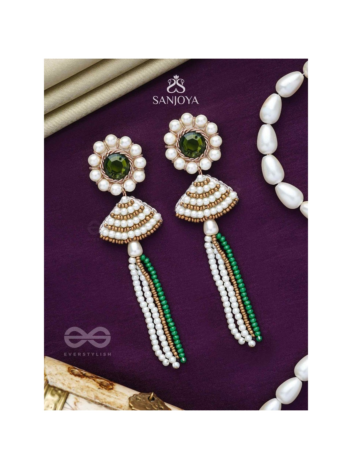 Kalapa- The Bell of Harmony- Stones and Pearls Embroidered Earrings 