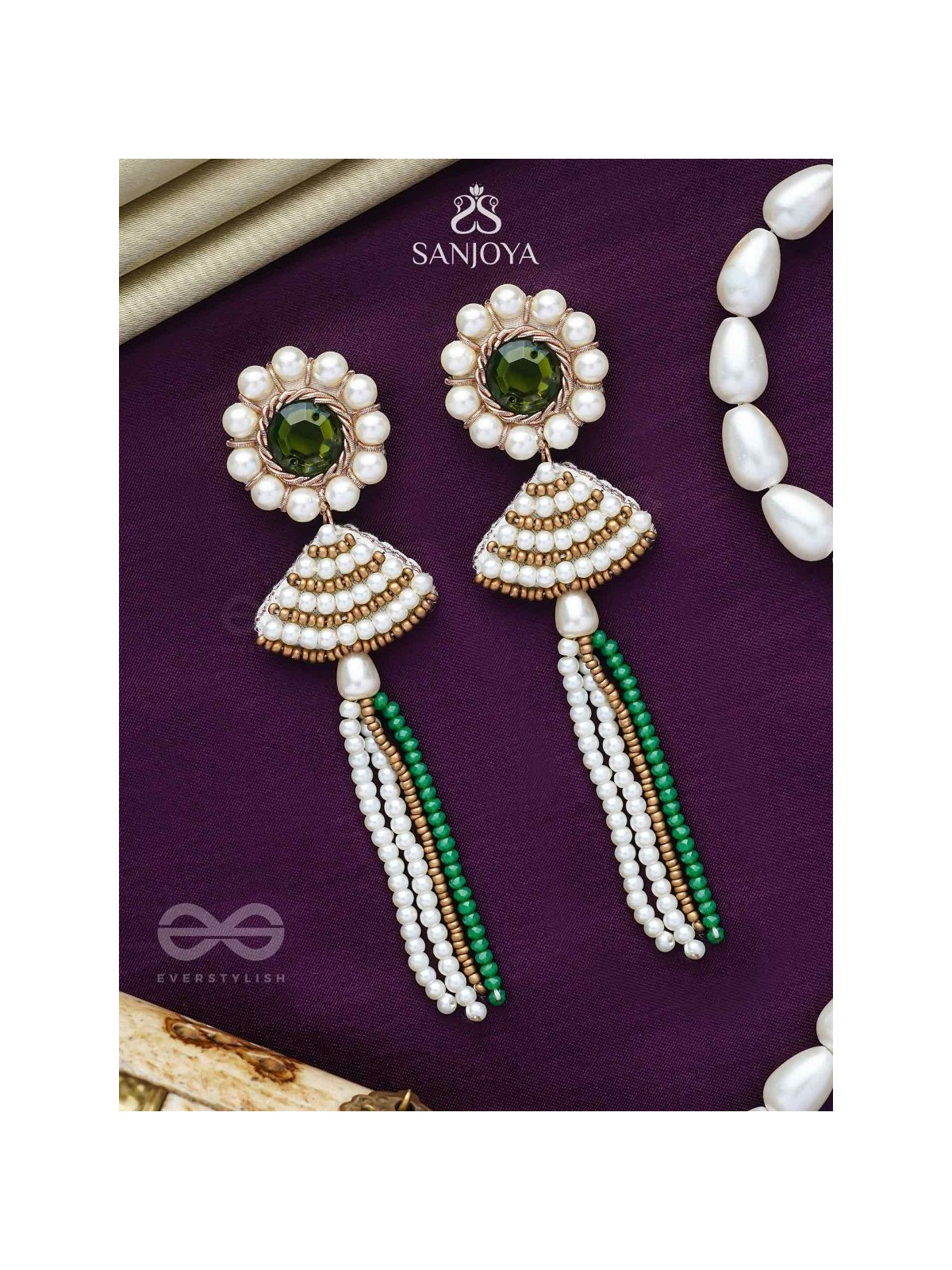 Kalapa- The Bell of Harmony- Stones and Pearls Embroidered Earrings 