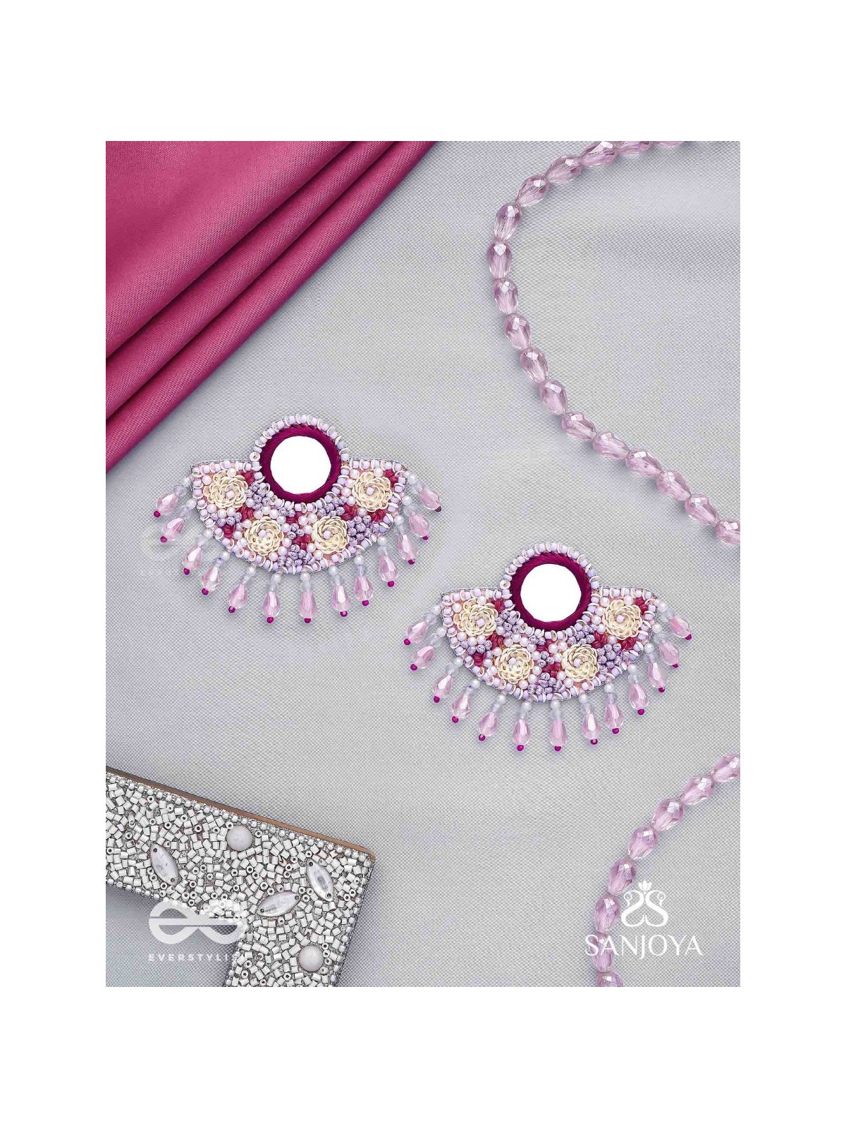 Tevana- The Pleasure Garden- Mirror, Resham and Glass Beads Embroidered Earrings