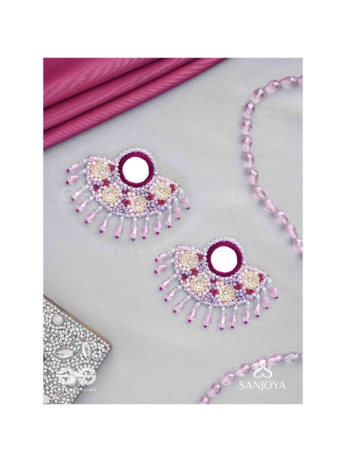 Tevana- The Pleasure Garden- Mirror, Resham and Glass Beads Embroidered Earrings