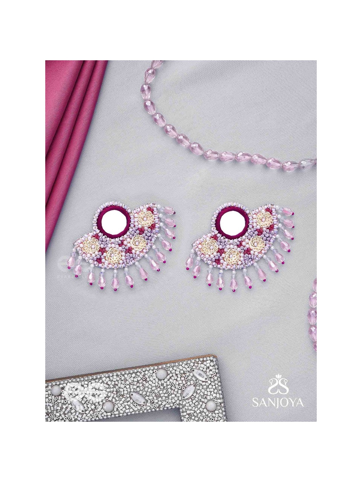 Tevana- The Pleasure Garden- Mirror, Resham and Glass Beads Embroidered Earrings