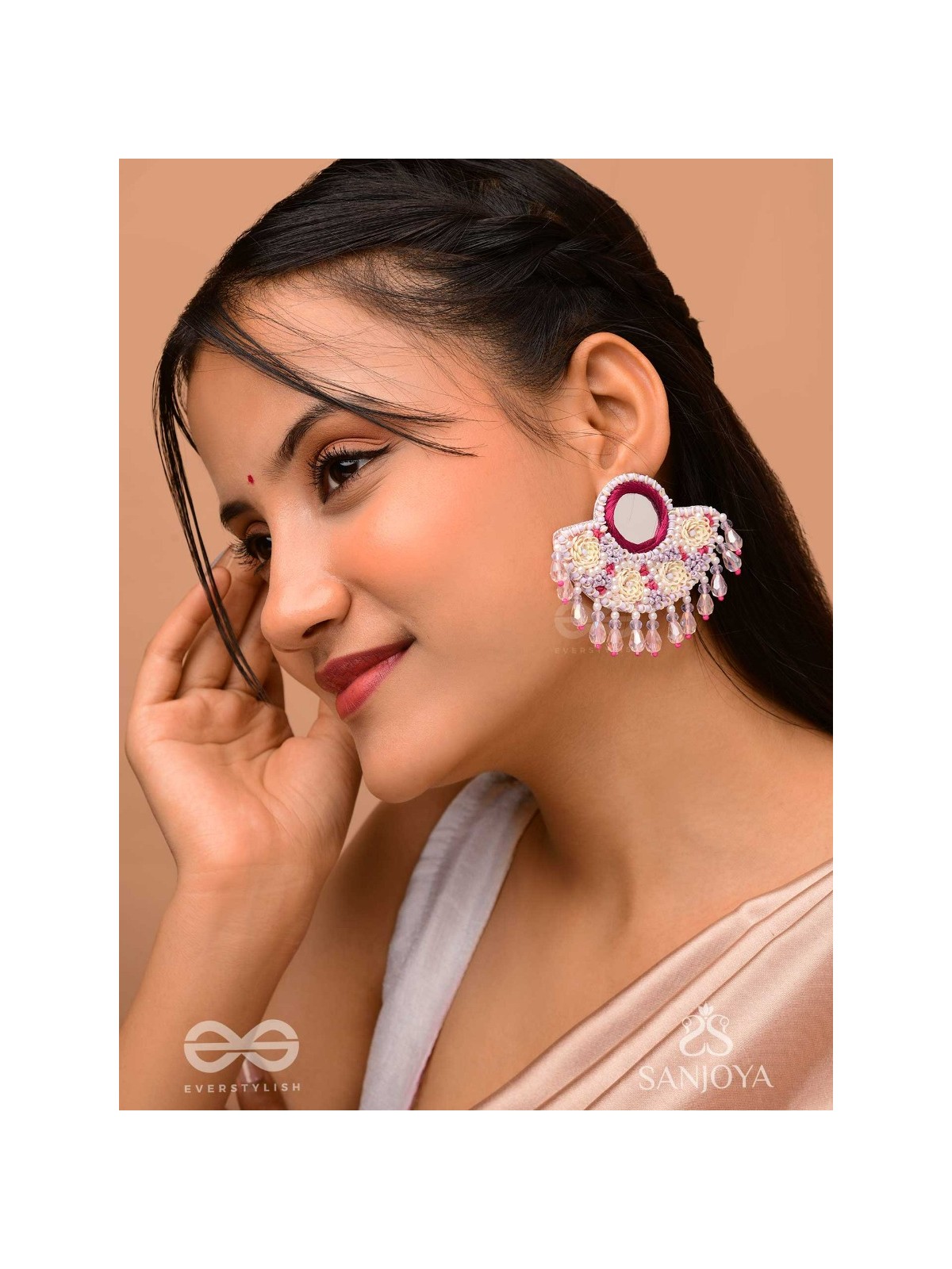 Tevana- The Pleasure Garden- Mirror, Resham and Glass Beads Embroidered Earrings
