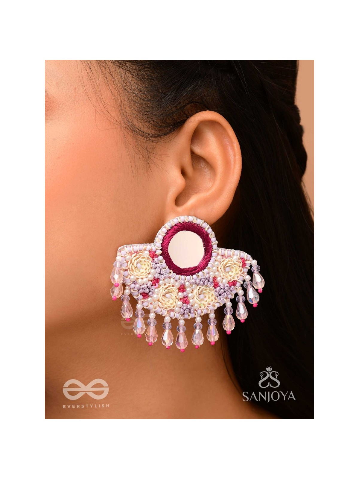 Tevana- The Pleasure Garden- Mirror, Resham and Glass Beads Embroidered Earrings