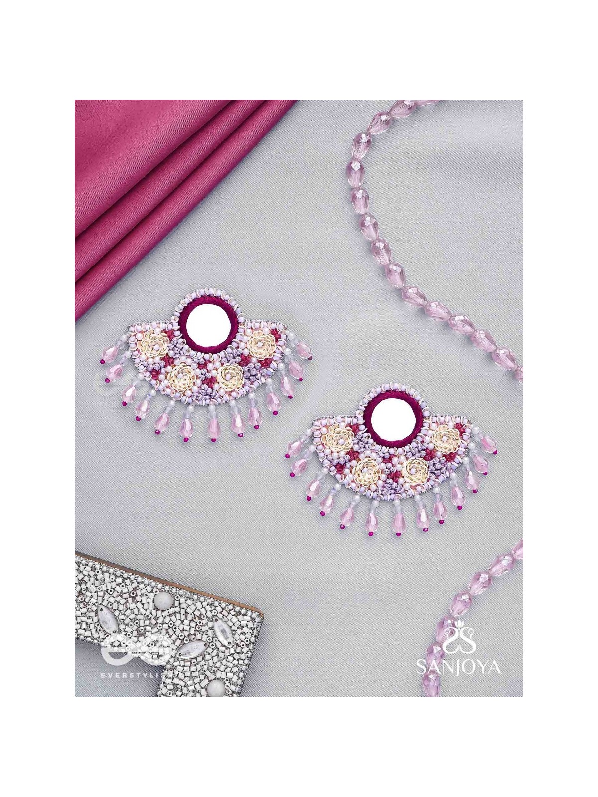 Tevana- The Pleasure Garden- Mirror, Resham and Glass Beads Embroidered Earrings