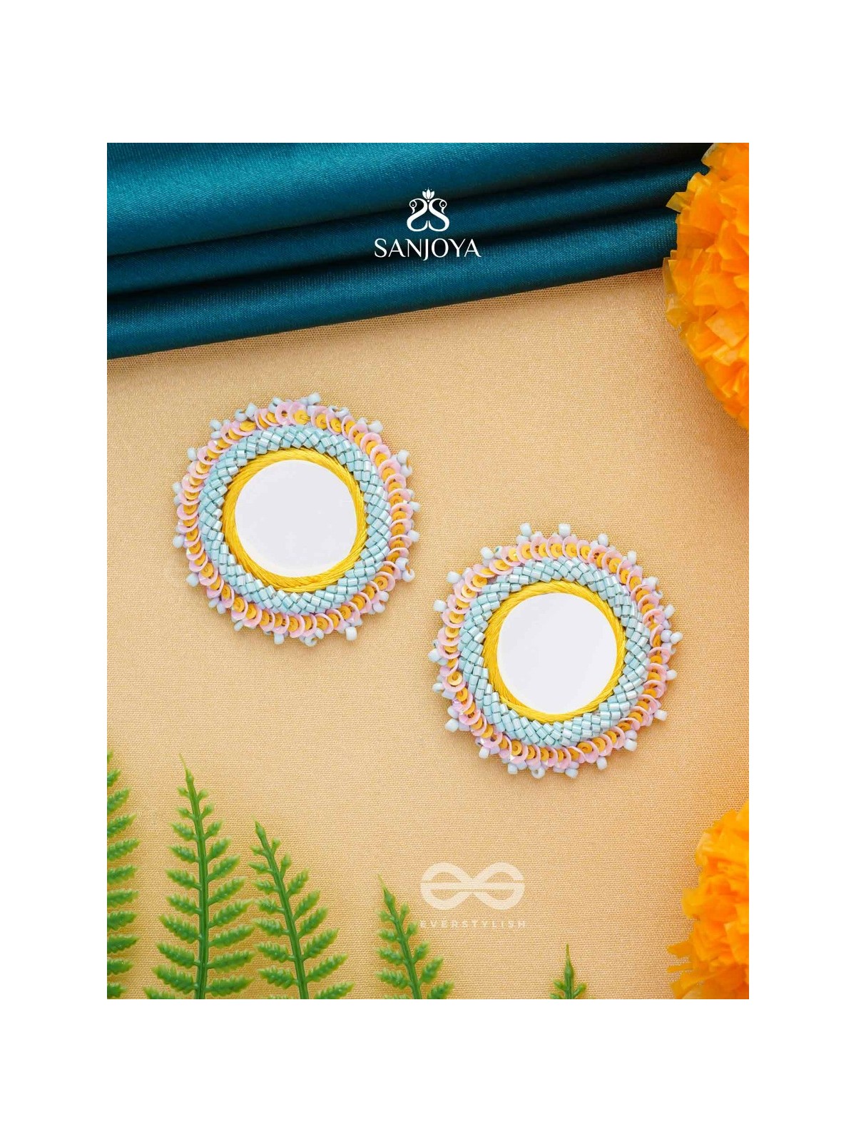 Nimrukti- The Setting Sun- Resham, Mirror and Beads Embroidered Earrings