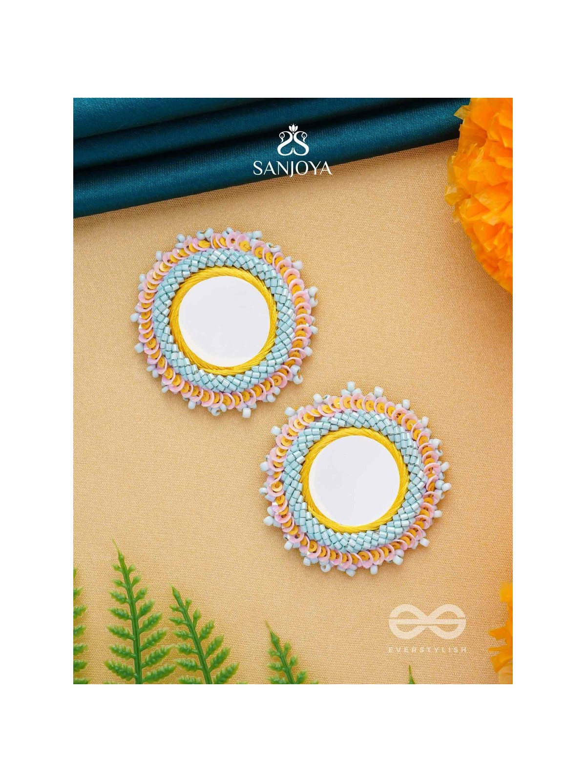 Nimrukti- The Setting Sun- Resham, Mirror and Beads Embroidered Earrings