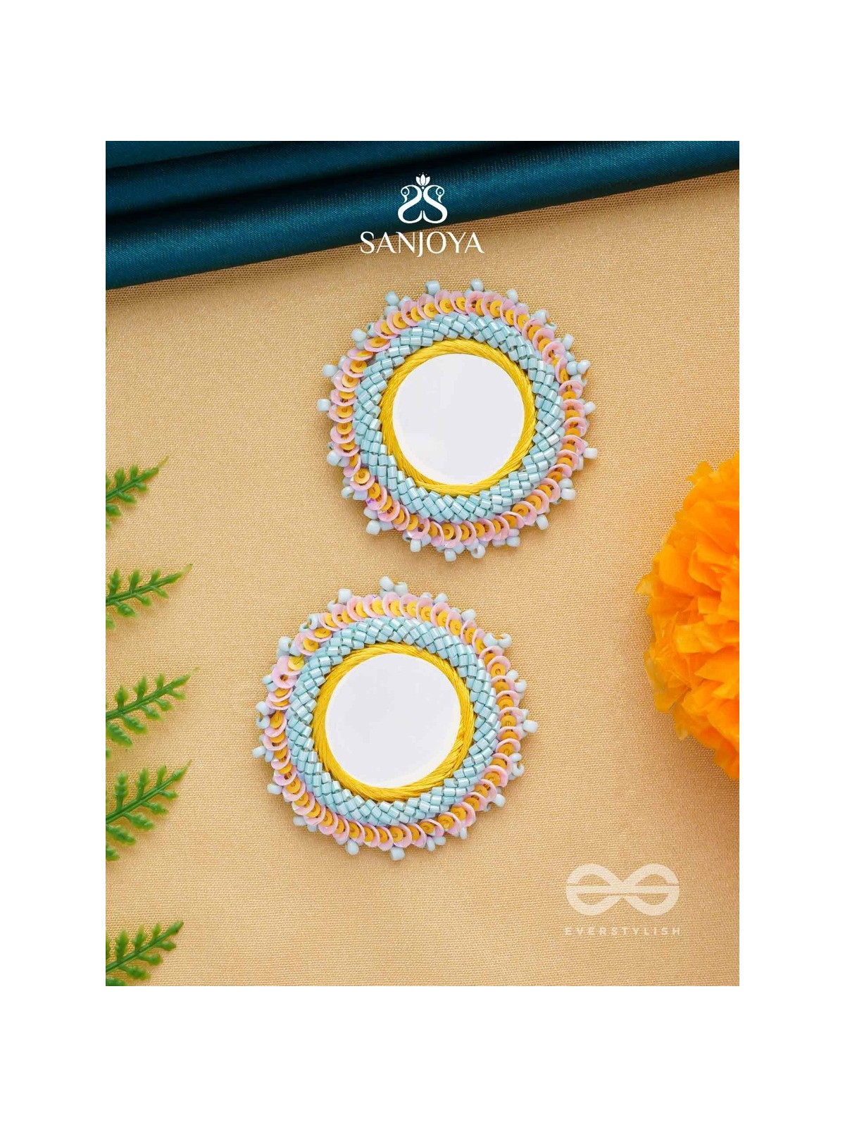 Nimrukti- The Setting Sun- Resham, Mirror and Beads Embroidered Earrings