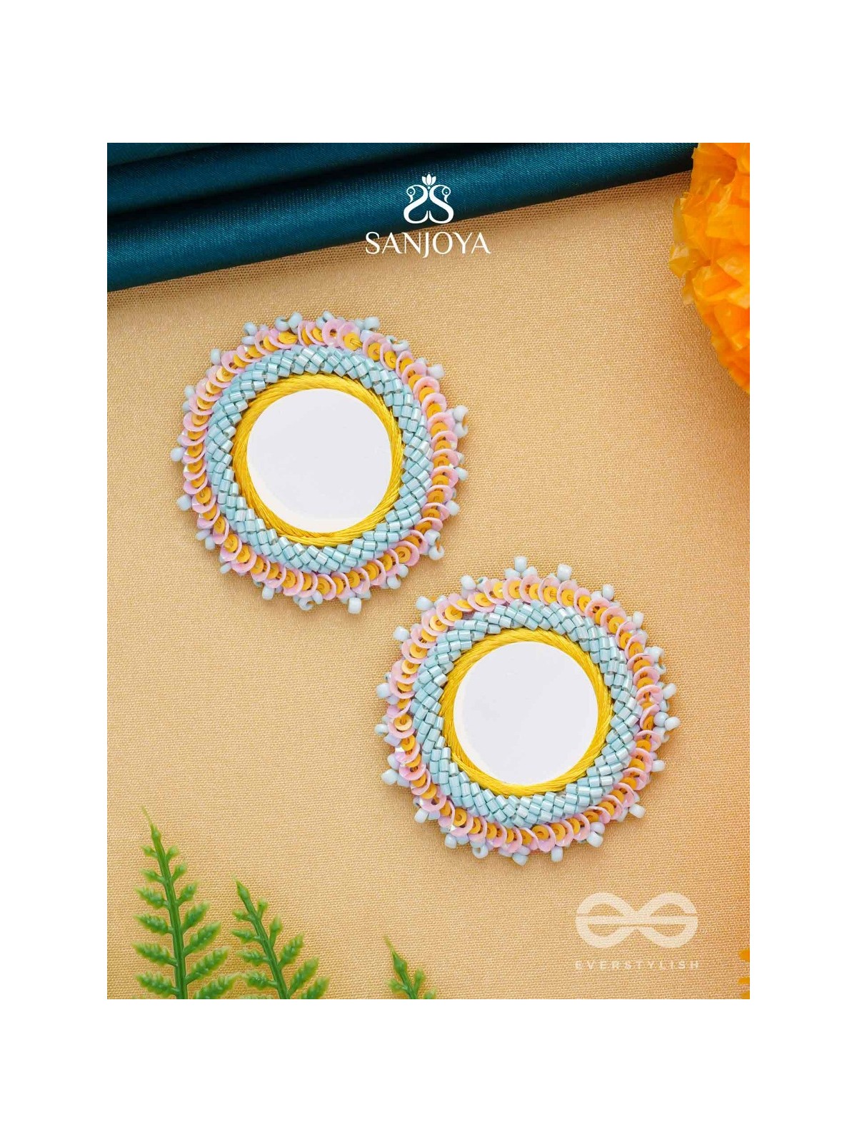 Nimrukti- The Setting Sun- Resham, Mirror and Beads Embroidered Earrings