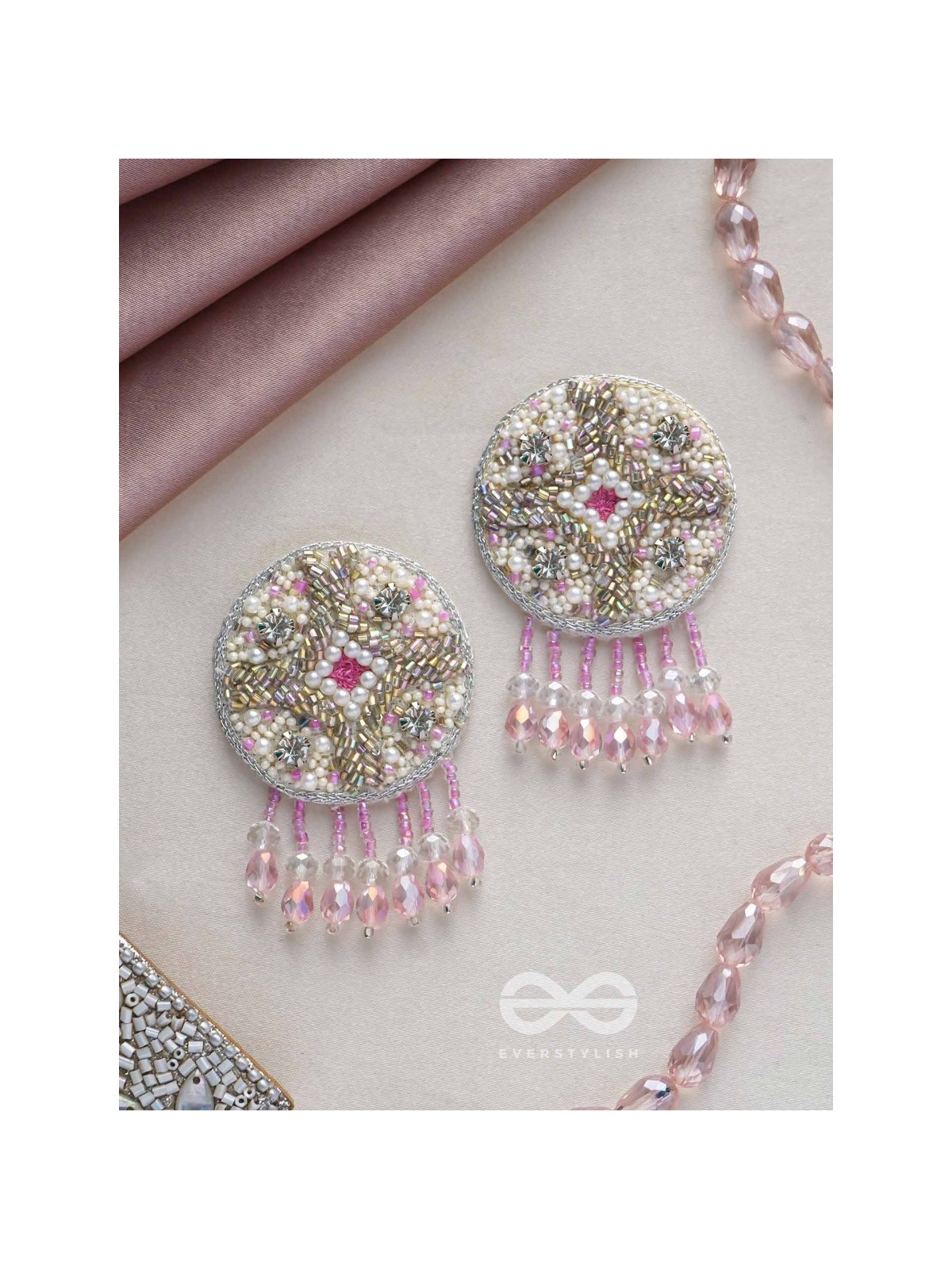 Tarani- The Pink Allure- Pearl, Resham and Stones Embroidered Earrings