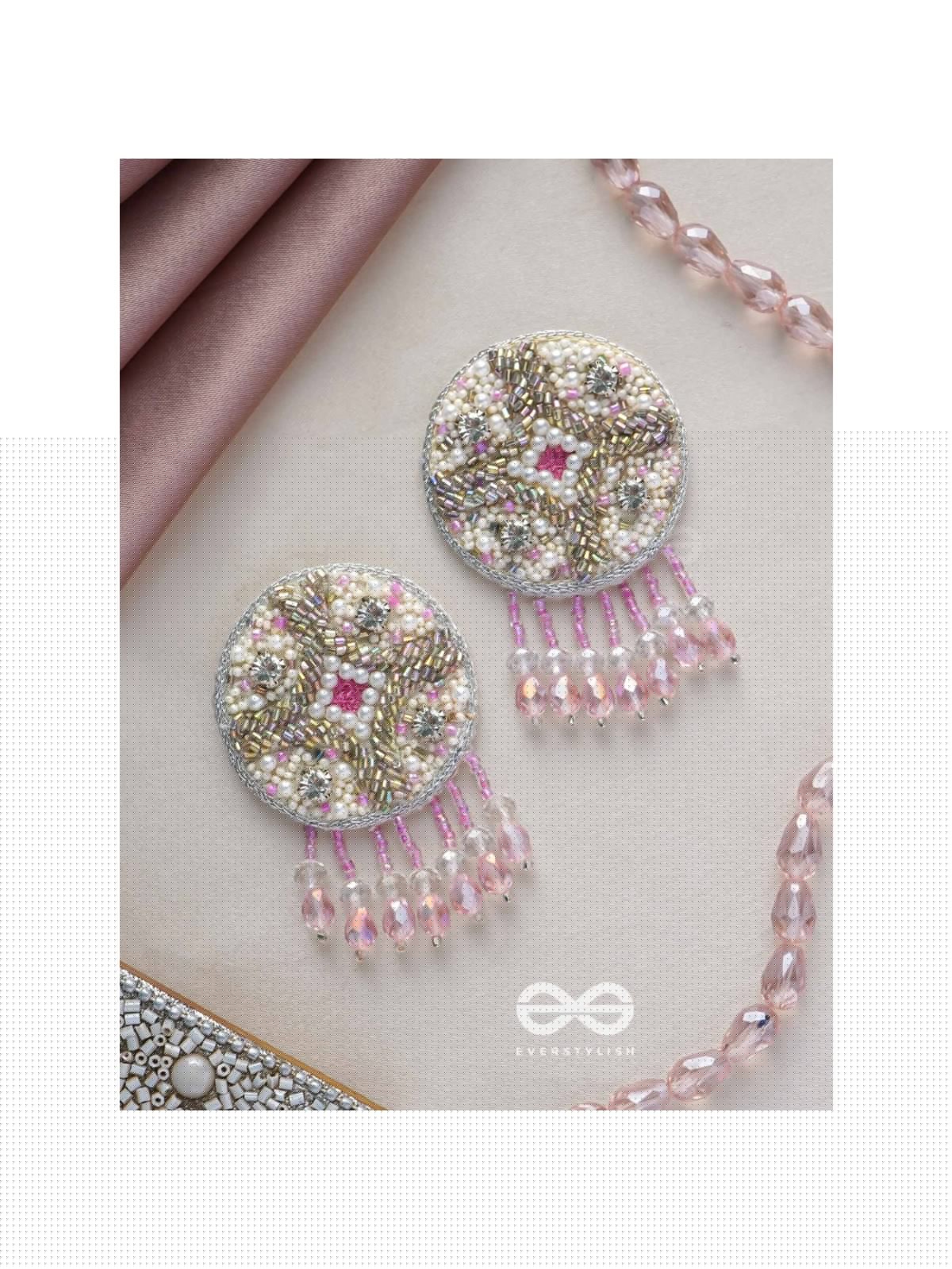 Tarani- The Pink Allure- Pearl, Resham and Stones Embroidered Earrings