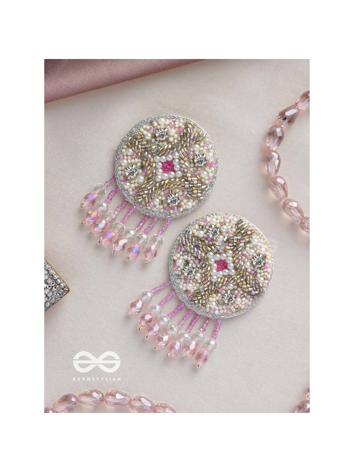 Tarani- The Pink Allure- Pearl, Resham and Stones Embroidered Earrings