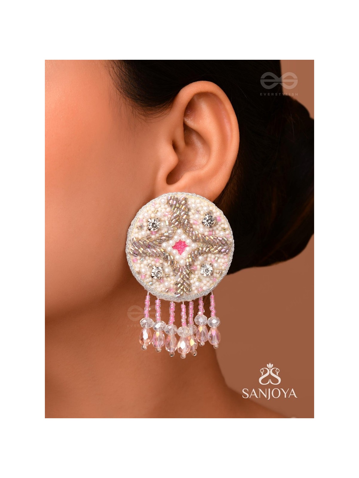 Tarani- The Pink Allure- Pearl, Resham and Stones Embroidered Earrings