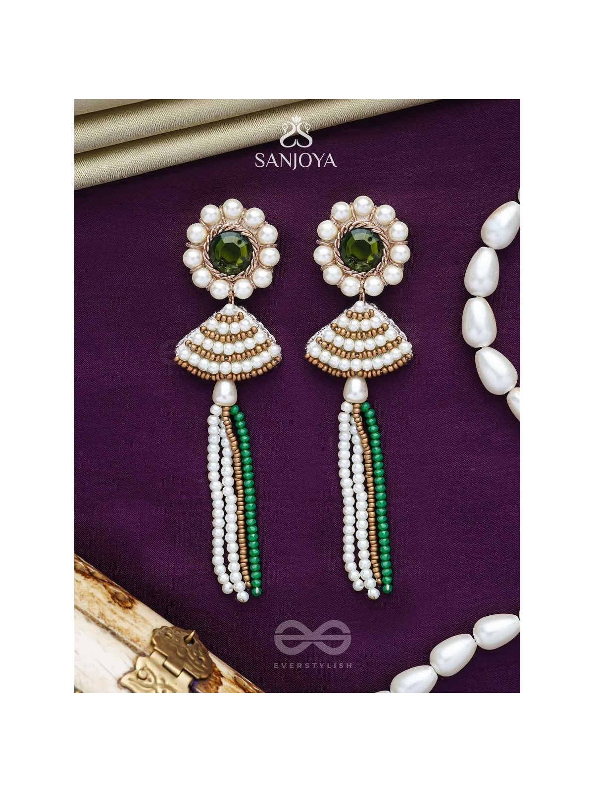 Kalapa- The Bell of Harmony- Stones and Pearls Embroidered Earrings 