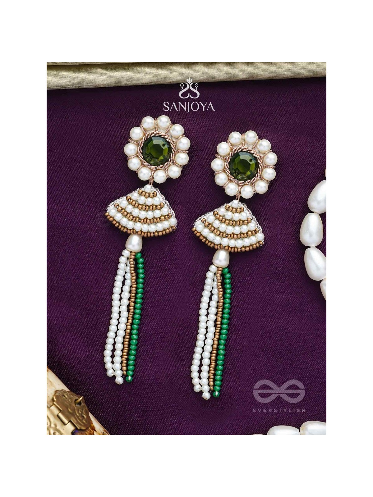 Kalapa- The Bell of Harmony- Stones and Pearls Embroidered Earrings 