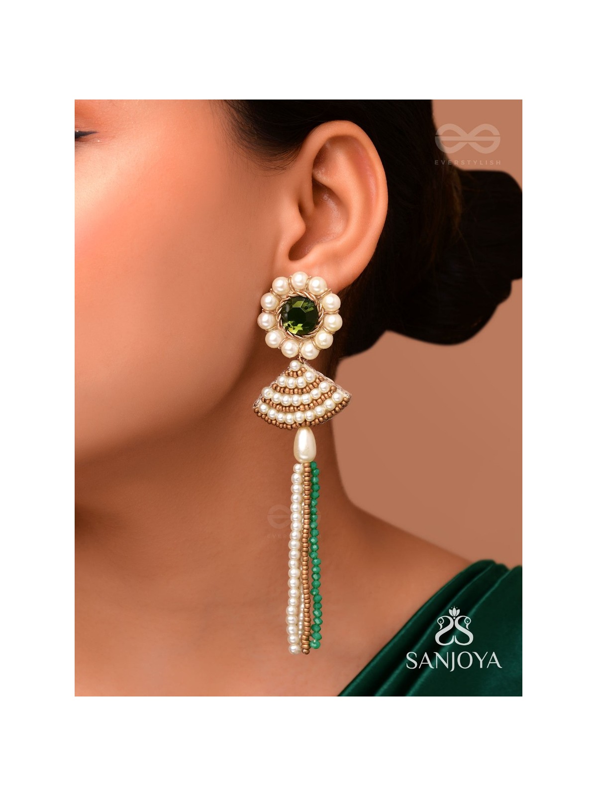 Kalapa- The Bell of Harmony- Stones and Pearls Embroidered Earrings 