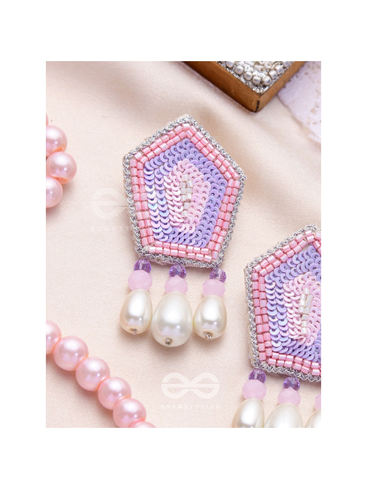 Abhedya- The Radiant Diamond- Sequins, Pearls and Glass Beads Embroidered Earrings (Rose Pink)