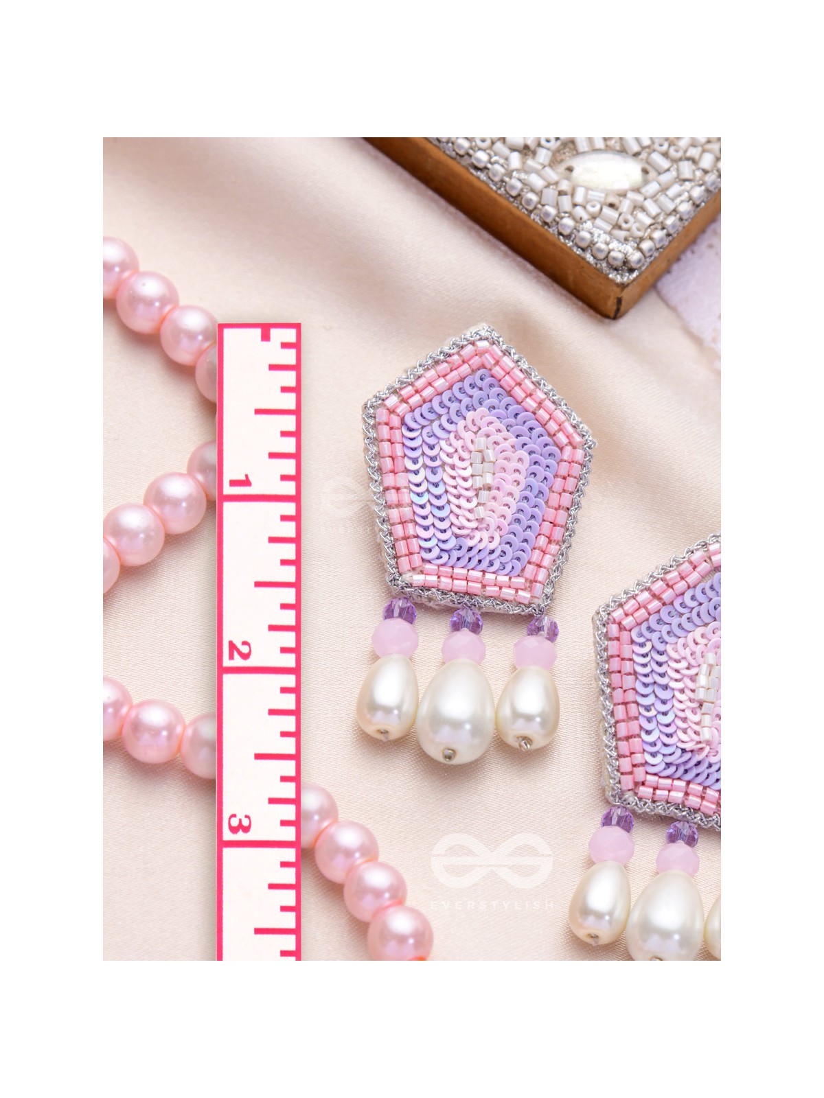 Abhedya- The Radiant Diamond- Sequins, Pearls and Glass Beads Embroidered Earrings (Rose Pink)