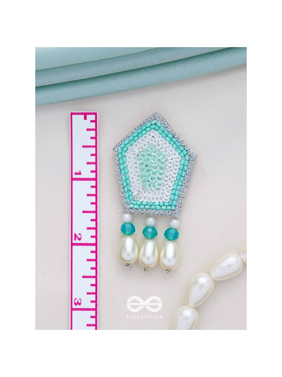 Avisha- The Blue Ocean- Sequins and Pearl Drops Embroidered Earrings