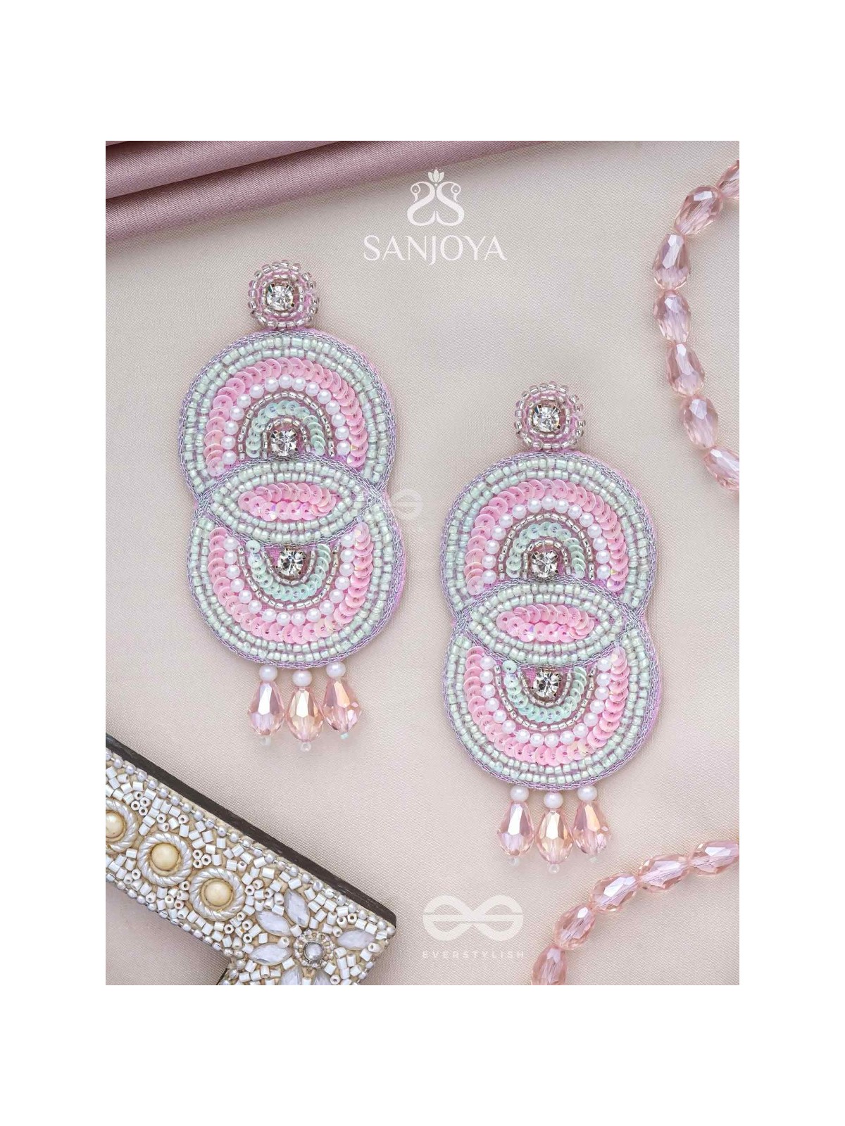 Dwaidha- The Dual- Stones, Sequins and Beads Embroidered Earrings 