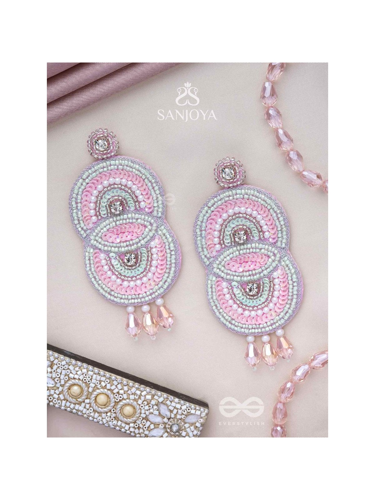 Dwaidha- The Dual- Stones, Sequins and Beads Embroidered Earrings 