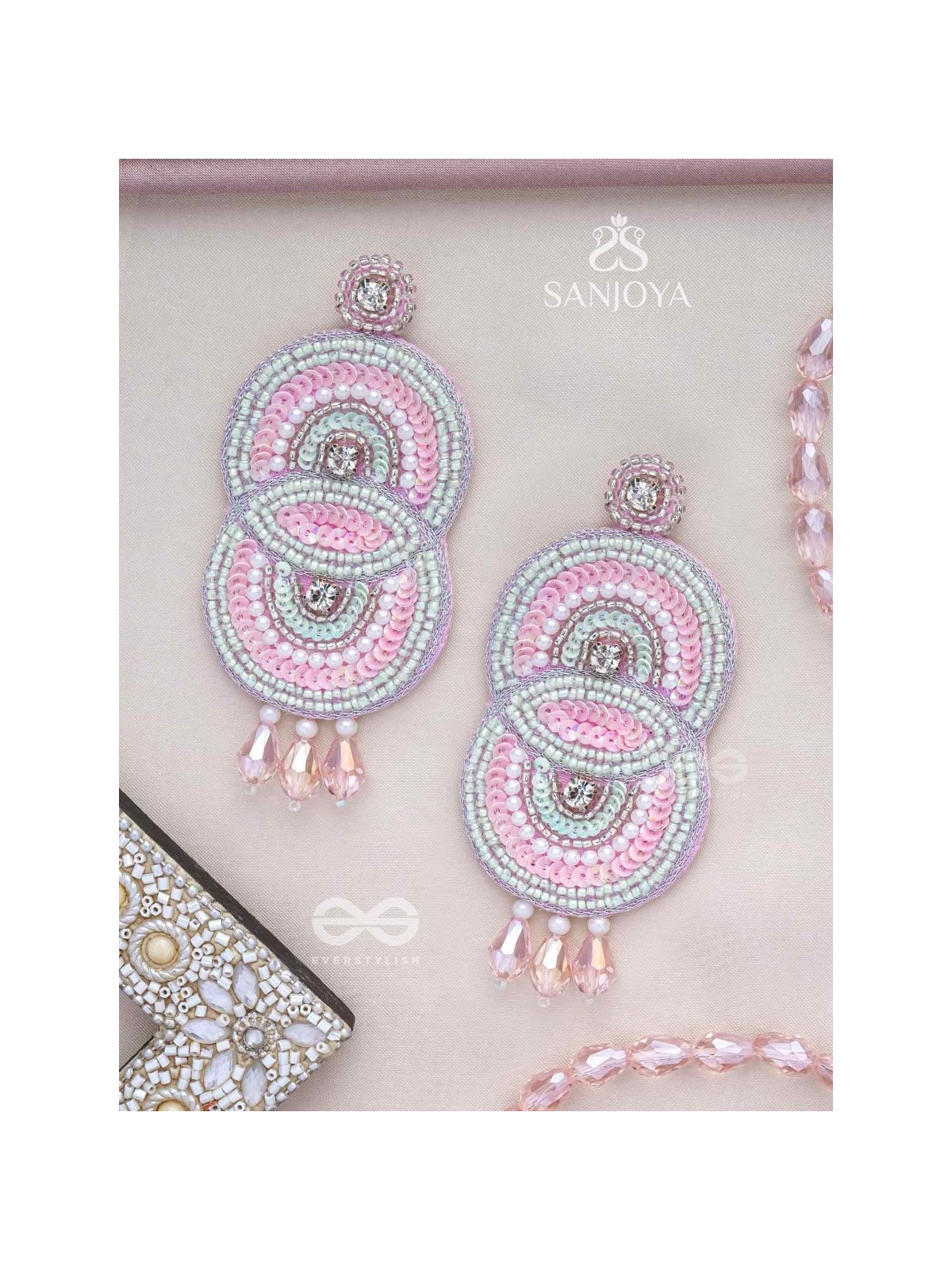 Dwaidha- The Dual- Stones, Sequins and Beads Embroidered Earrings 