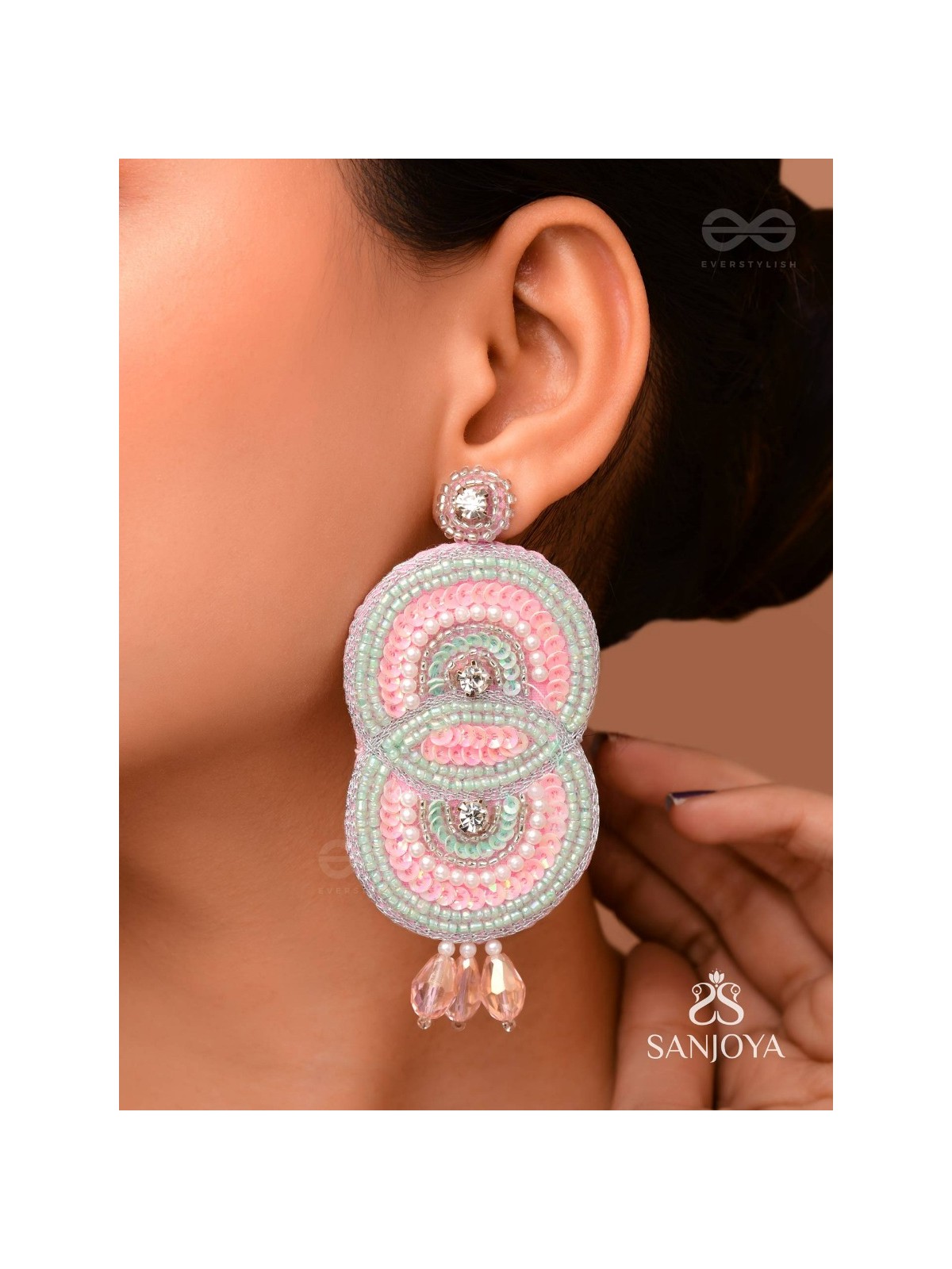 Dwaidha- The Dual- Stones, Sequins and Beads Embroidered Earrings 