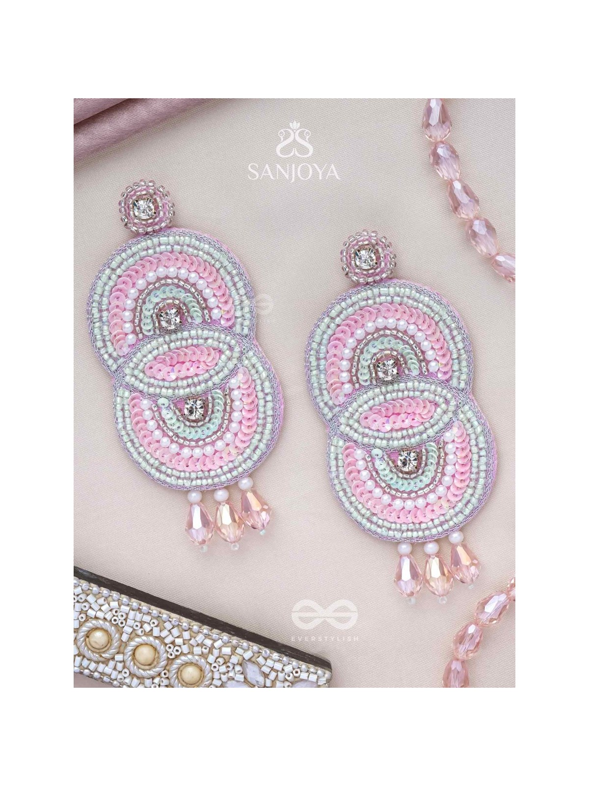 Dwaidha- The Dual- Stones, Sequins and Beads Embroidered Earrings 