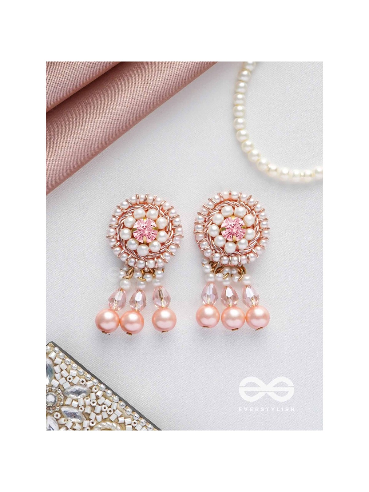 Lavana- The Graceful- Pearls and Glass Beads Embroidered Earrings 