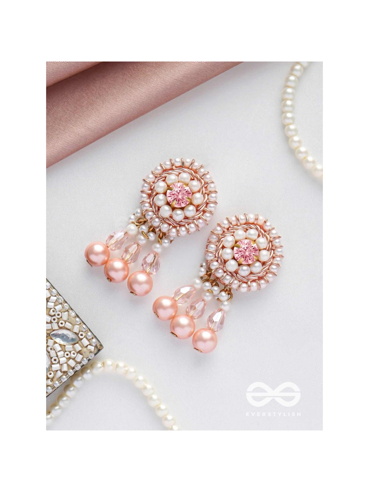 Lavana- The Graceful- Pearls and Glass Beads Embroidered Earrings 