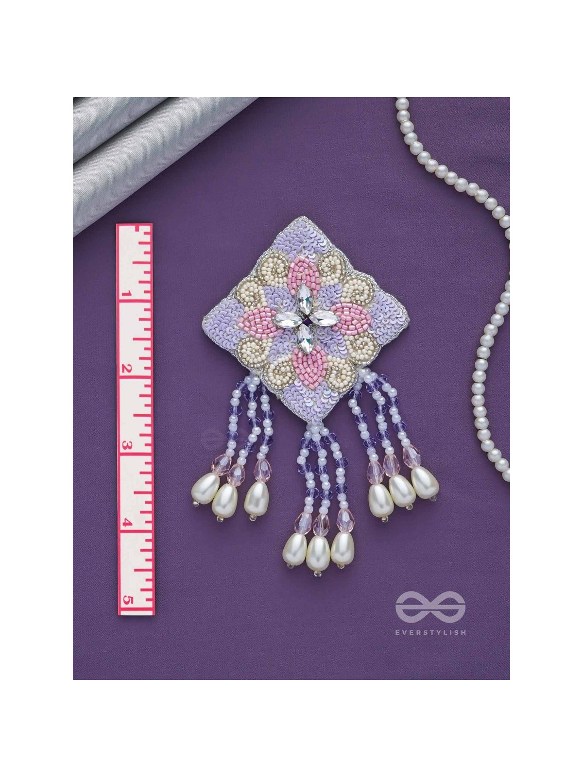 Chatushka- The Graceful Square- Sequins, Stones and Glass Beads Embroidered Earrings 