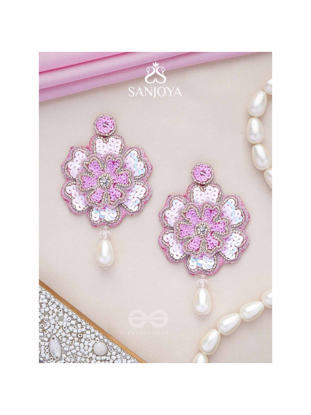 Animisa- The Bloom- Stones and Sequins Embroidered Earrings 