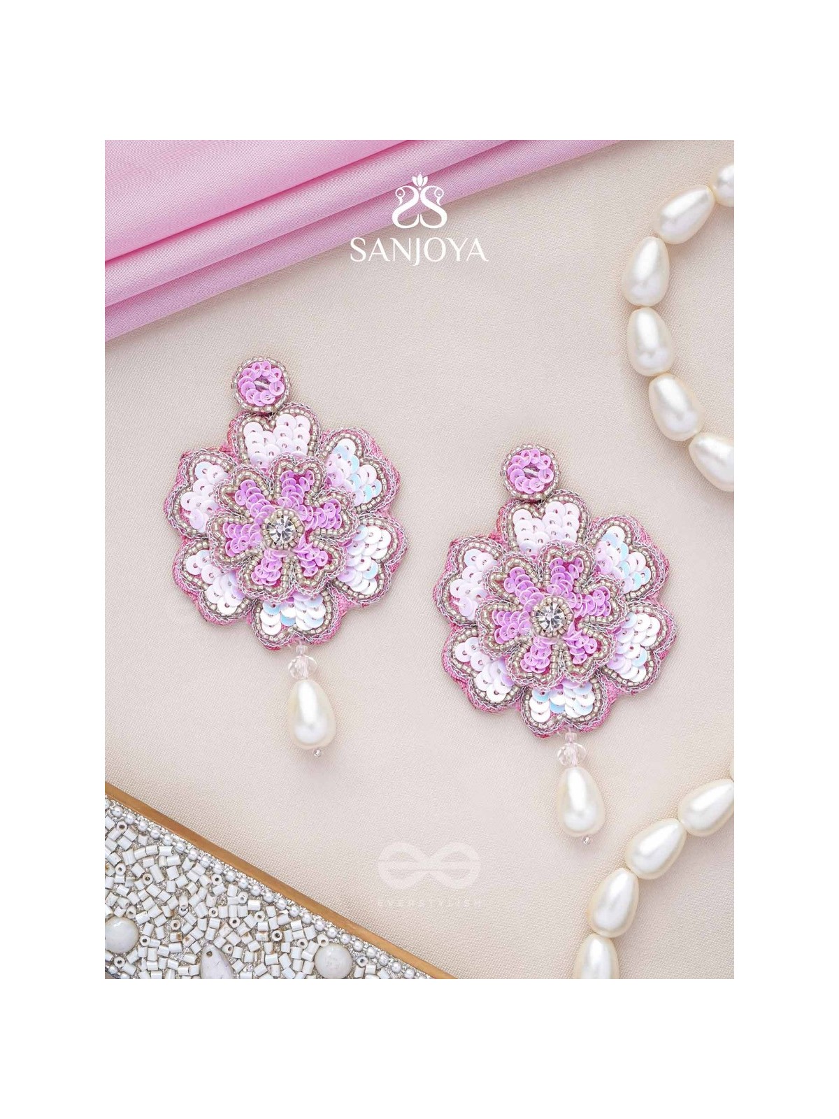 Animisa- The Bloom- Stones and Sequins Embroidered Earrings 