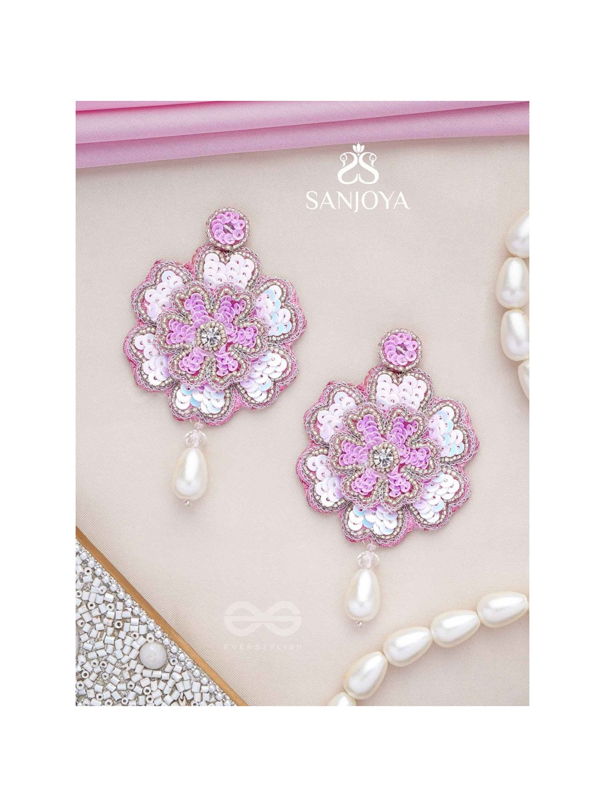 Animisa- The Bloom- Stones and Sequins Embroidered Earrings 