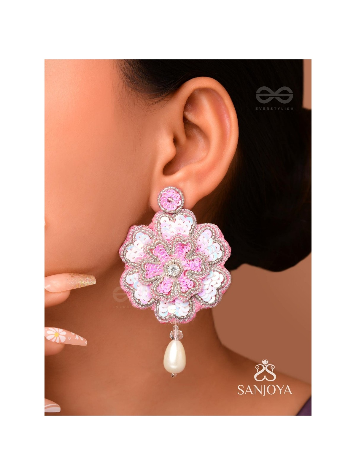 Animisa- The Bloom- Stones and Sequins Embroidered Earrings 