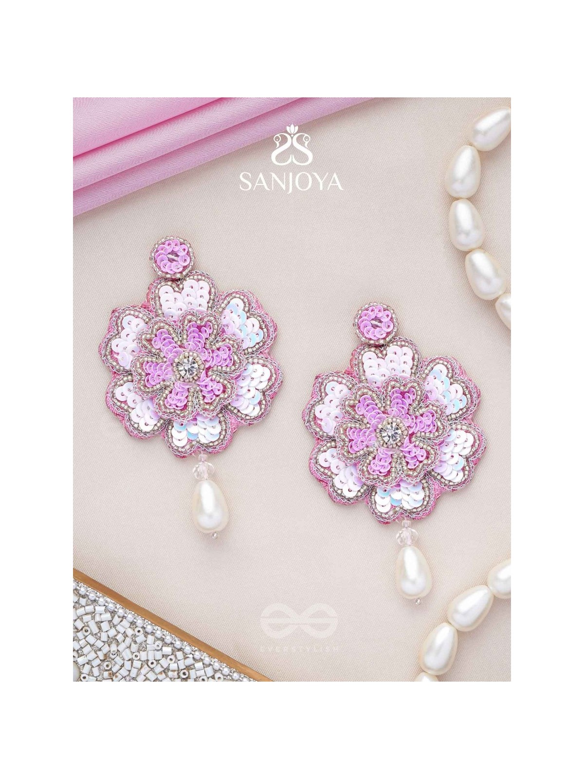 Animisa- The Bloom- Stones and Sequins Embroidered Earrings 