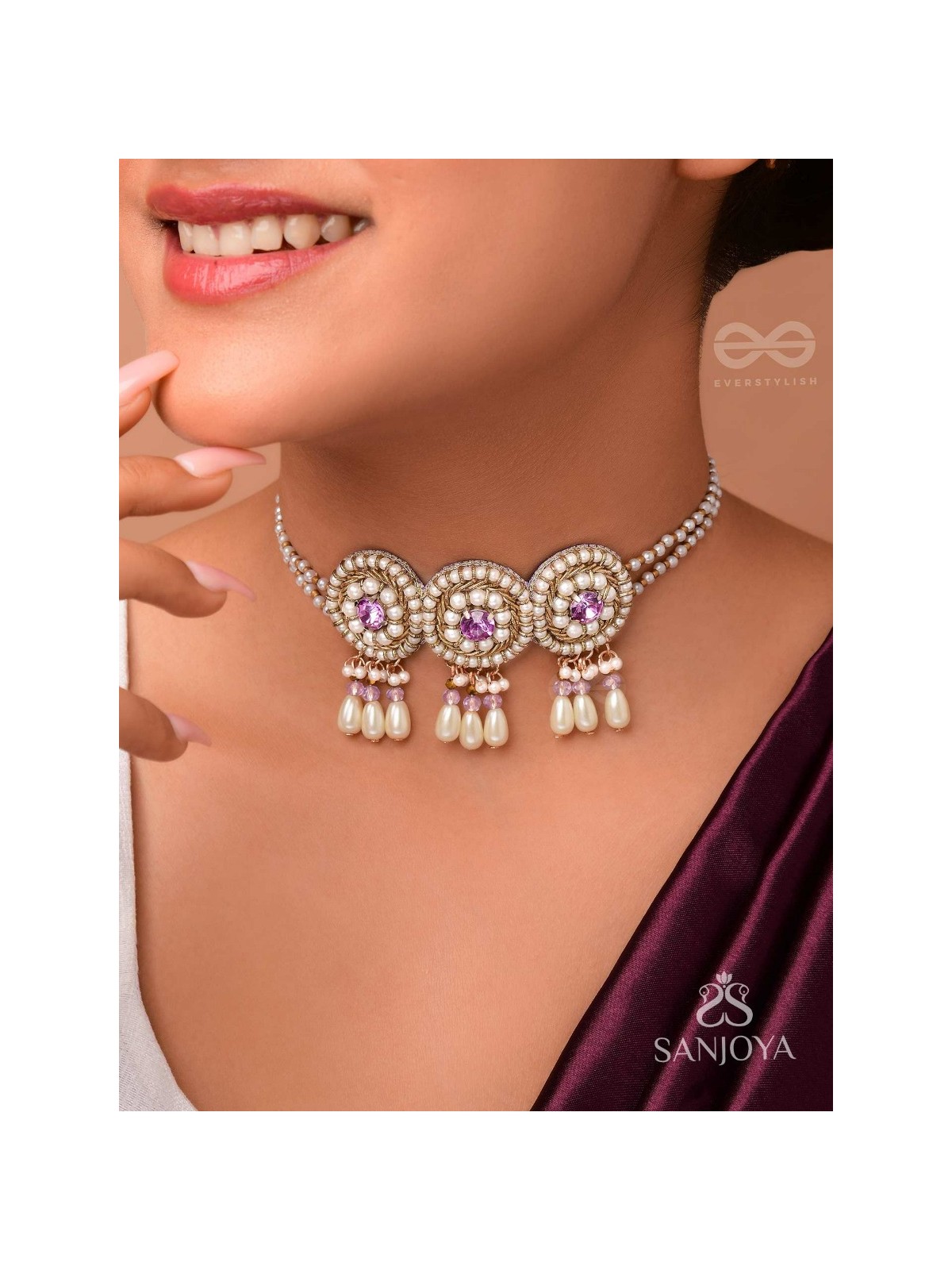 Prasidika- The Beautiful Garden- Stones and Pearls Embroidered Necklace