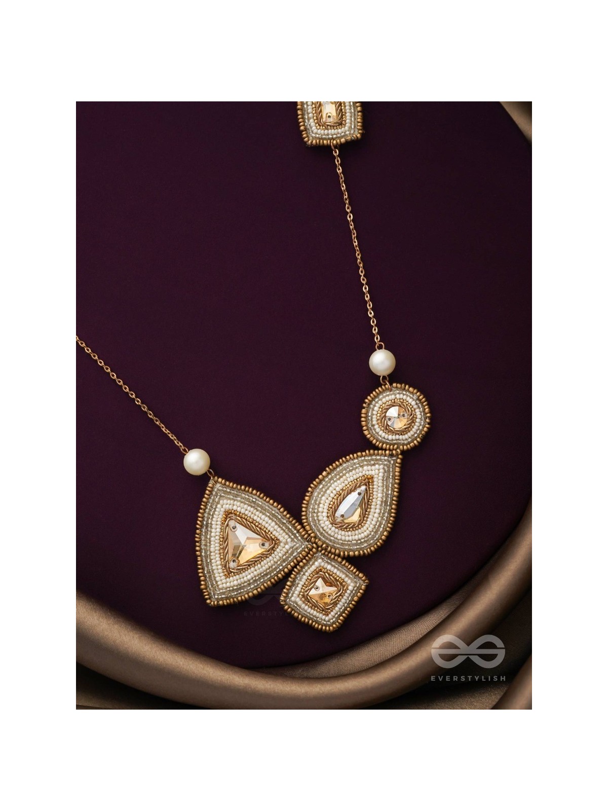 Dwista- The Copper Beauty- Beads And Stones Embroidered Necklace With Anti-Tarnish Coating 