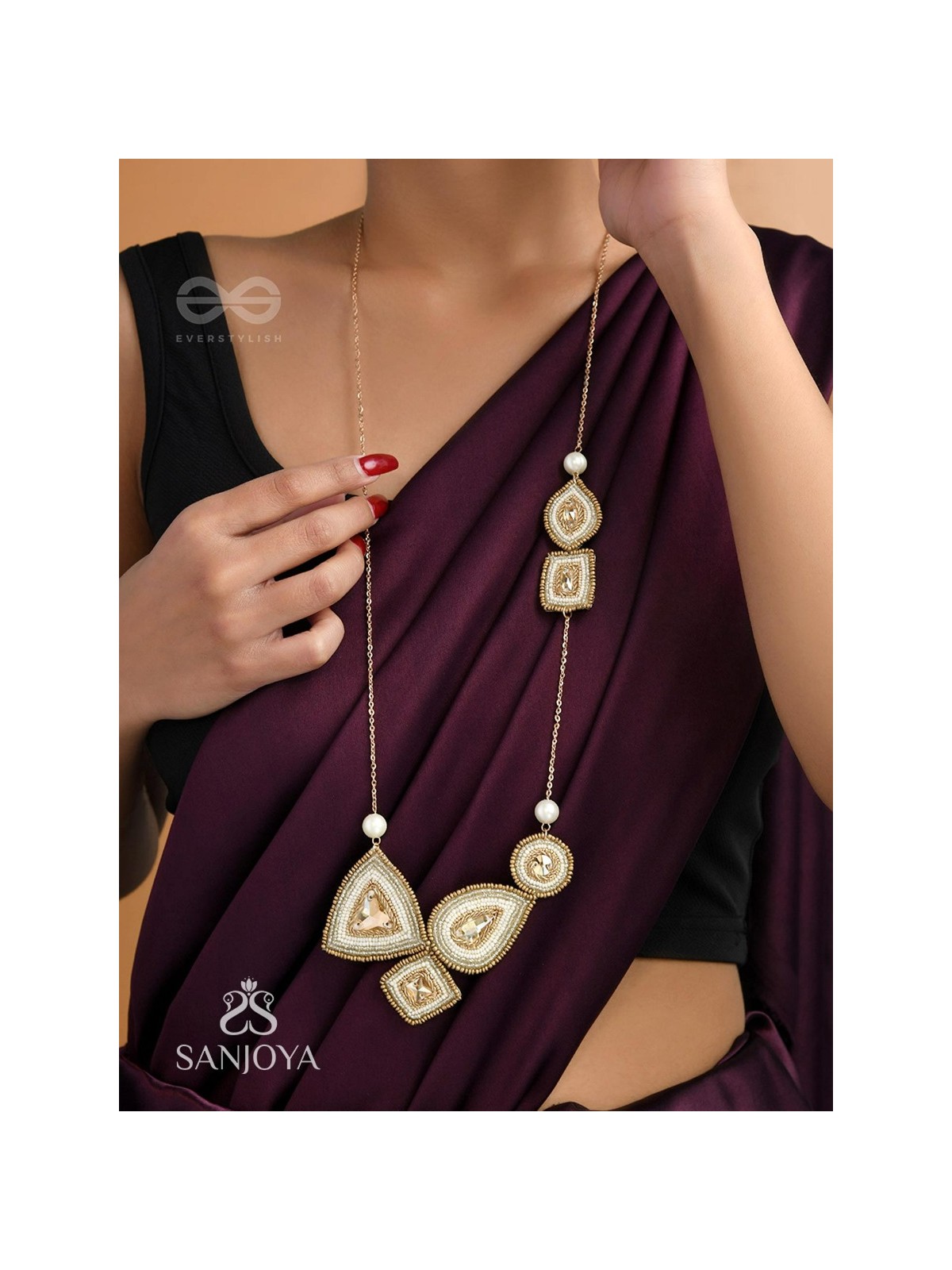 Dwista- The Copper Beauty- Beads And Stones Embroidered Necklace With Anti-Tarnish Coating 