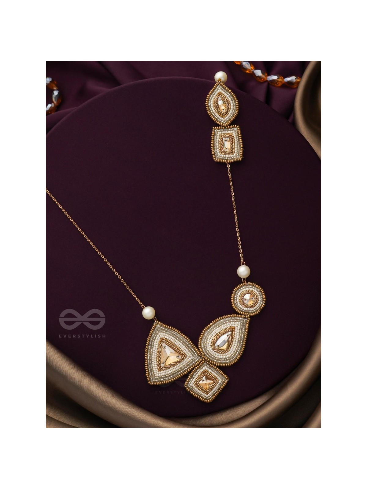 Dwista- The Copper Beauty- Beads And Stones Embroidered Necklace With Anti-Tarnish Coating 