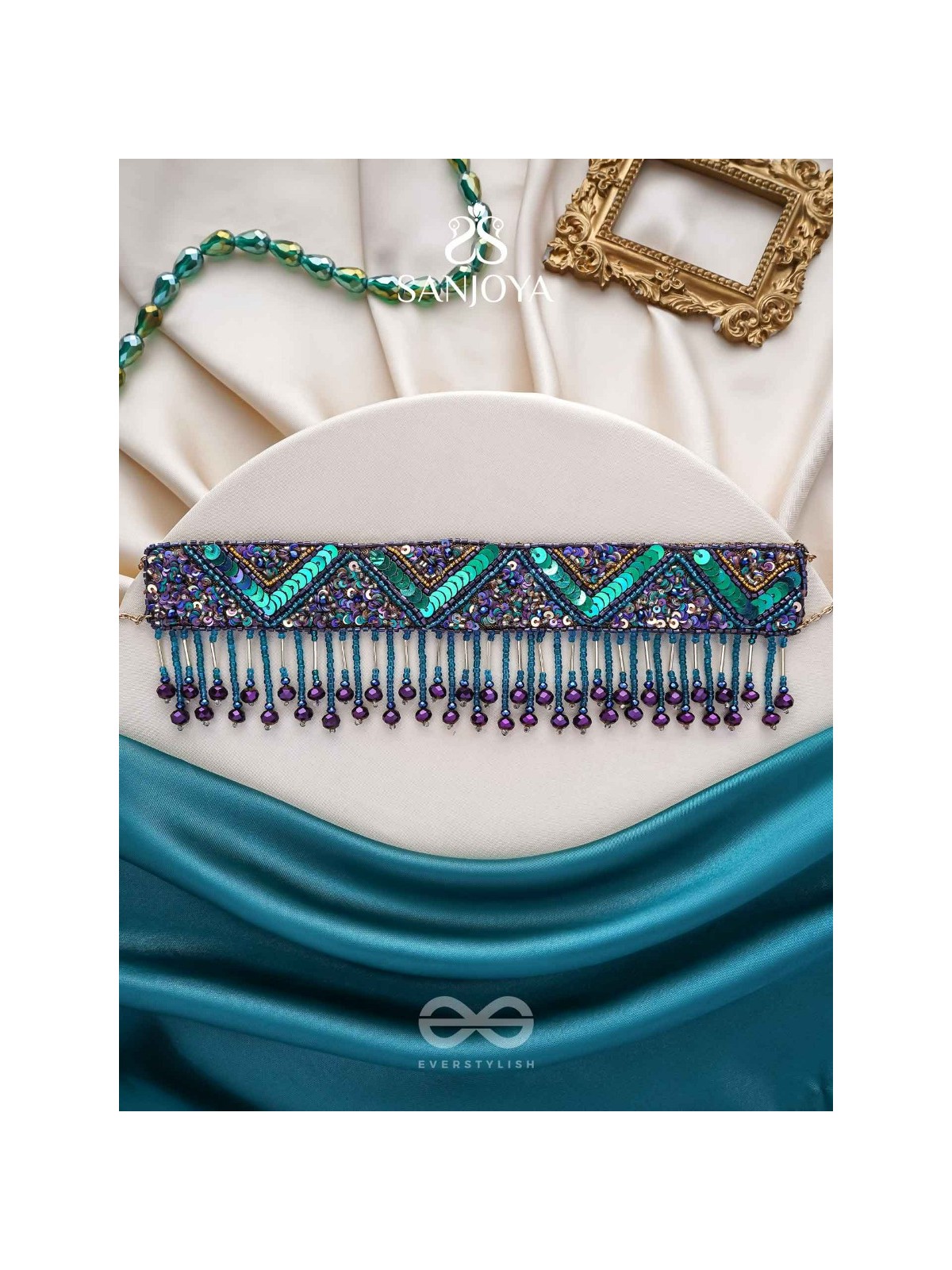 Sarvari - The Starry Night - Beads, Sequins And Cutdana Hand  Embroidered Choker Neckpiece