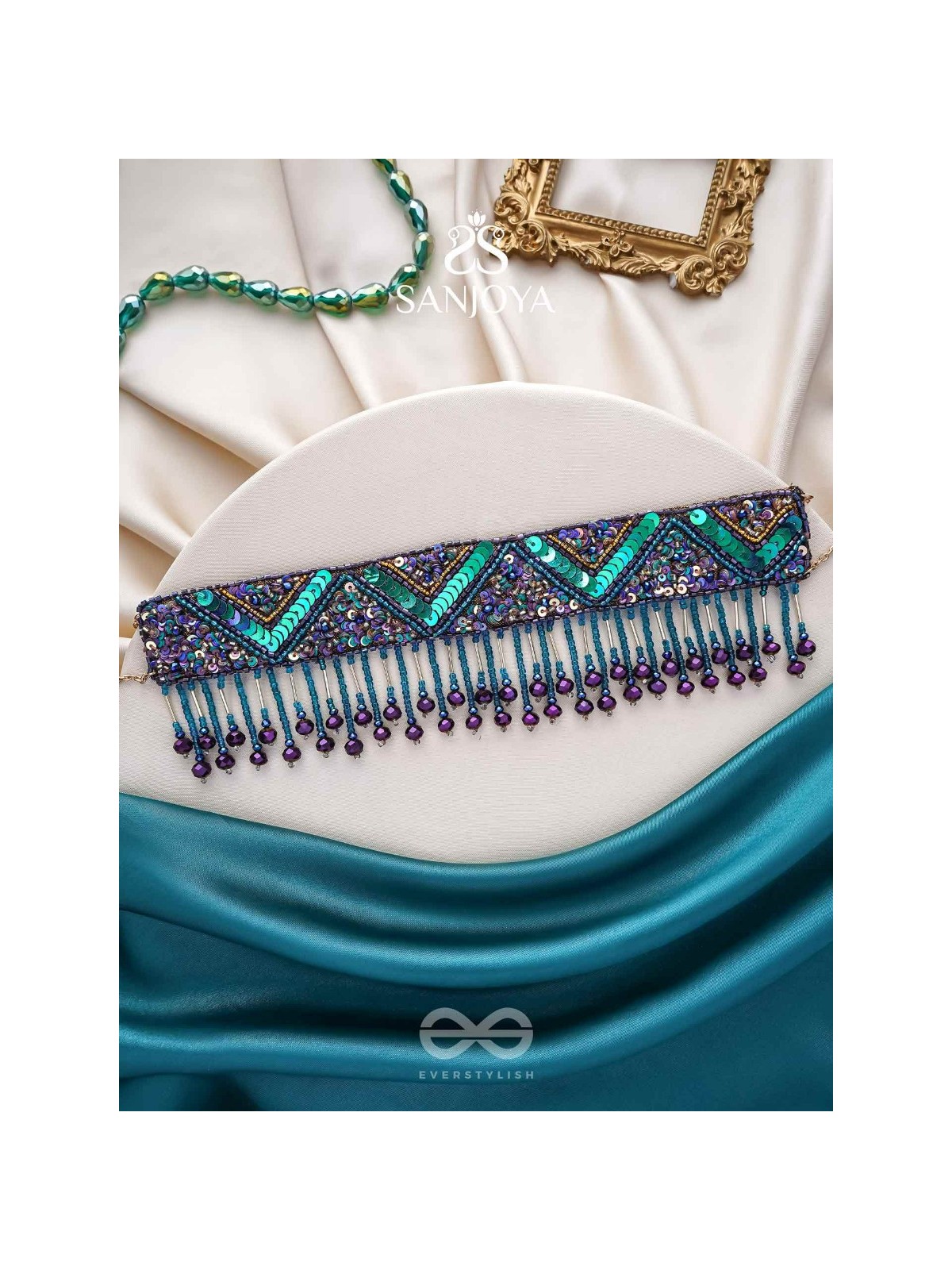 Sarvari - The Starry Night - Beads, Sequins And Cutdana Hand  Embroidered Choker Neckpiece