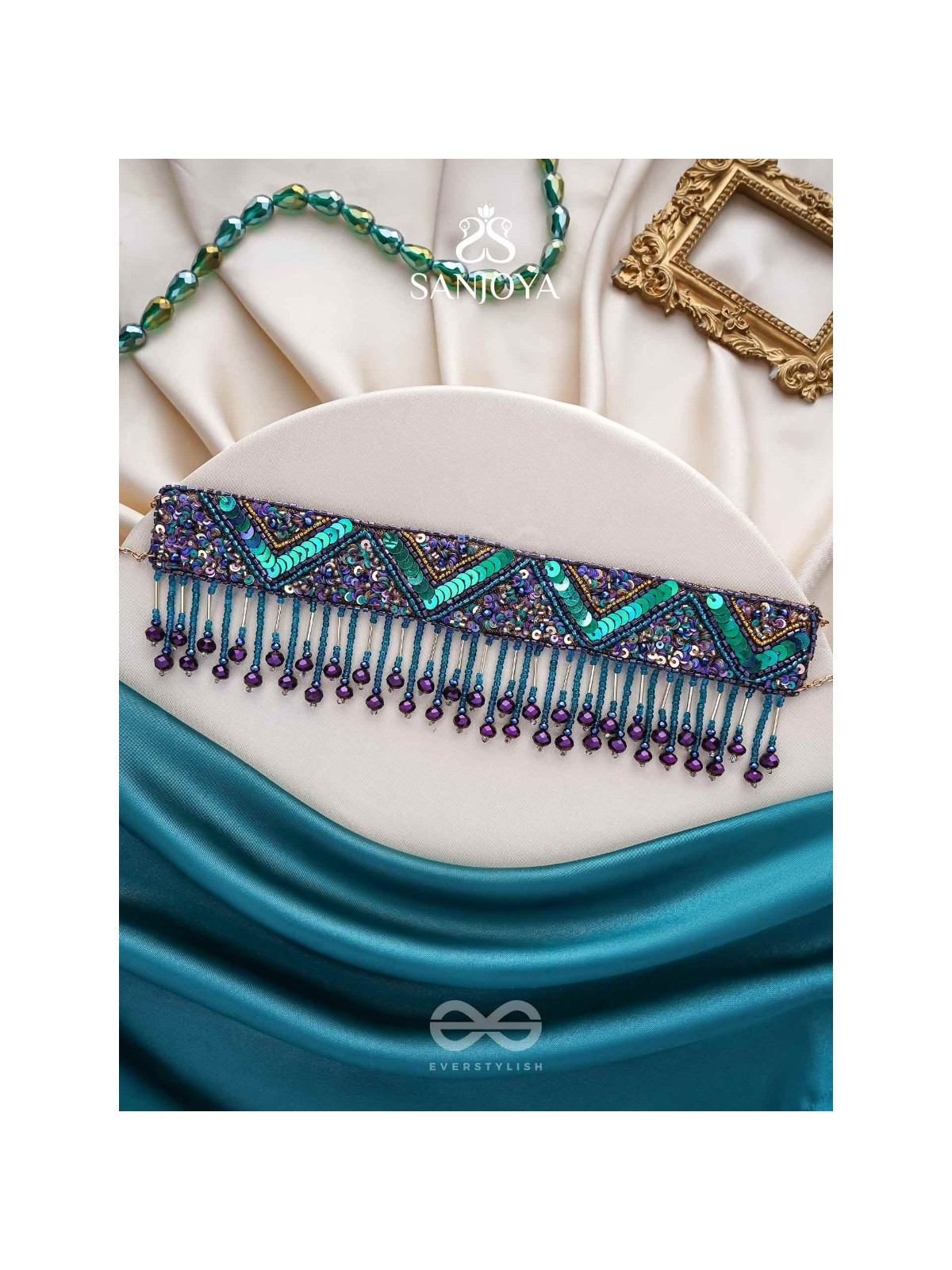 Sarvari - The Starry Night - Beads, Sequins And Cutdana Hand  Embroidered Choker Neckpiece