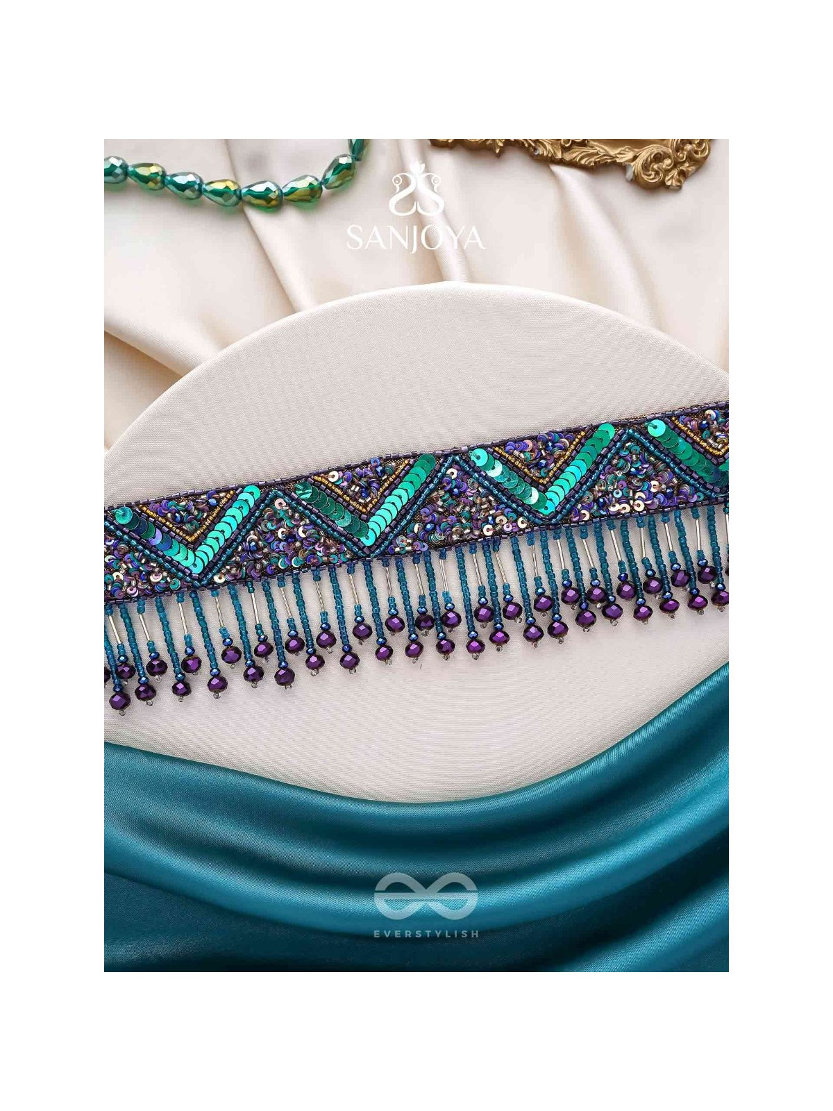 Sarvari - The Starry Night - Beads, Sequins And Cutdana Hand  Embroidered Choker Neckpiece