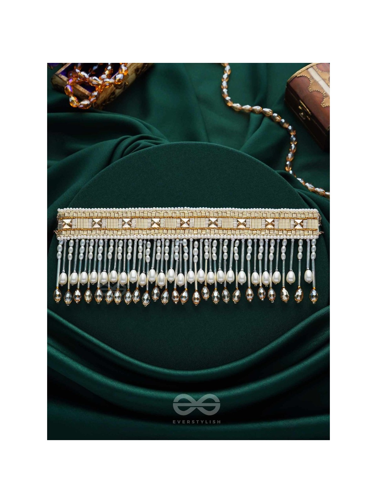 Anshumali- The Sunny Sky- Stones, Pearls and Glass Beads Embroidered Choker Necklace 