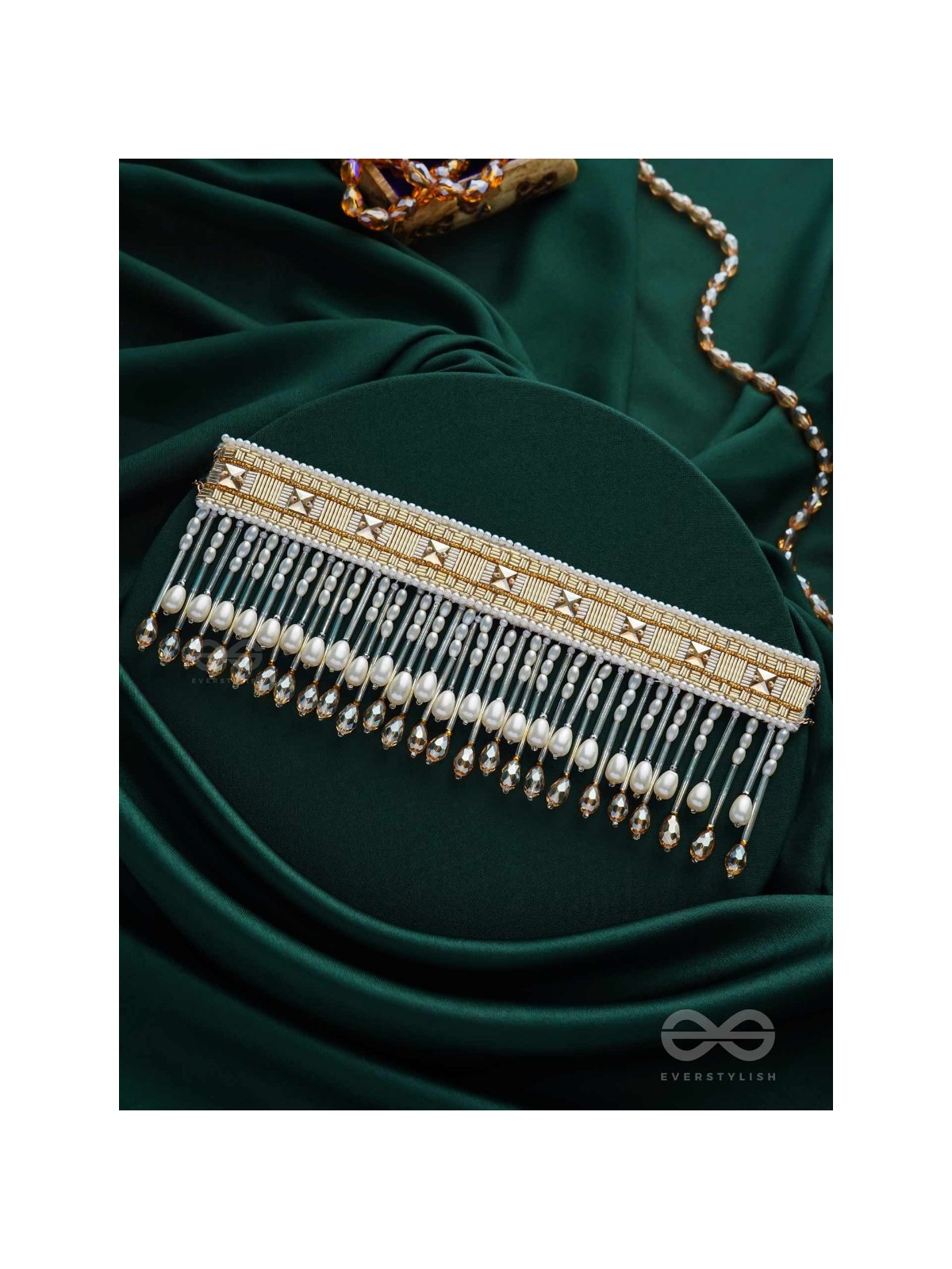 Anshumali- The Sunny Sky- Stones, Pearls and Glass Beads Embroidered Choker Necklace 