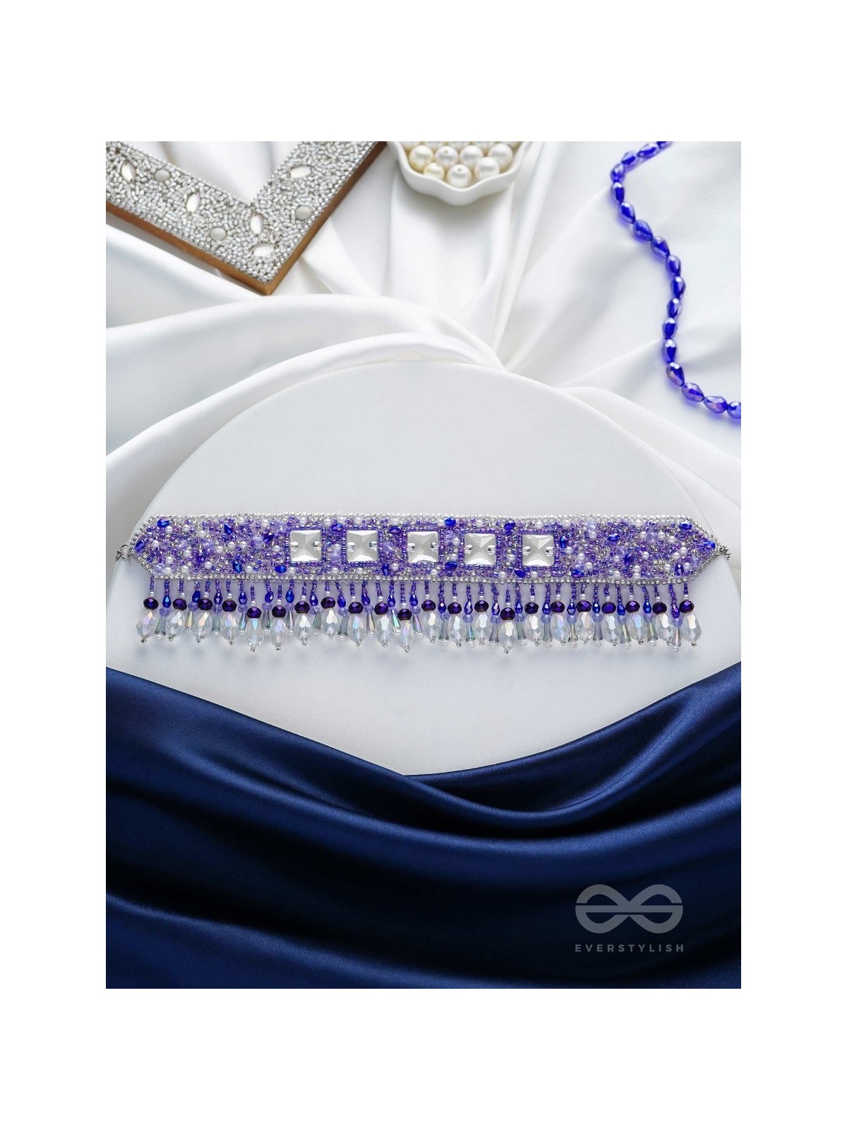 Abhramaya- The Cloudy Sky- Stones and Glass Beads Embroidered Choker Necklace 