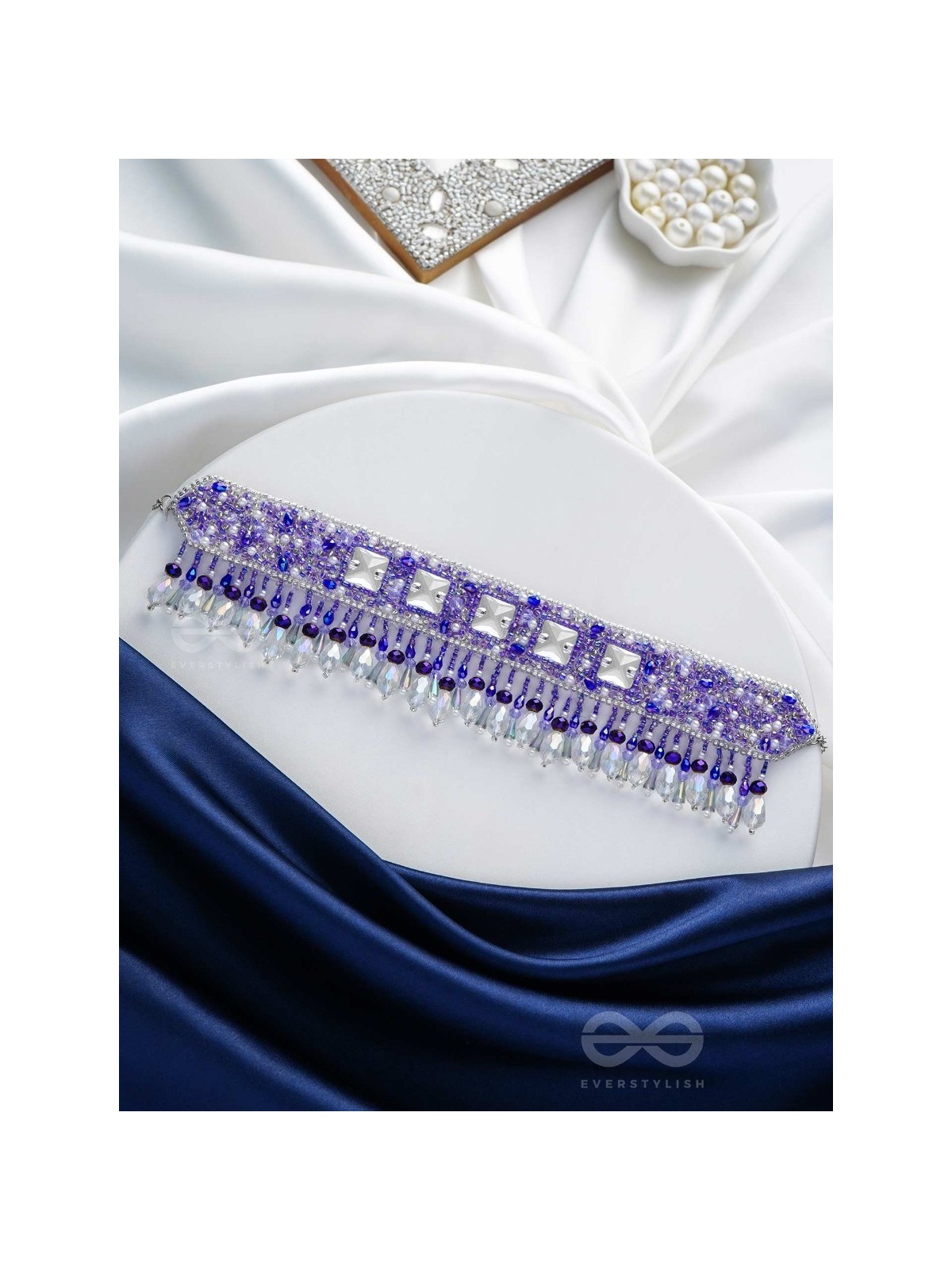 Abhramaya- The Cloudy Sky- Stones and Glass Beads Embroidered Choker Necklace 