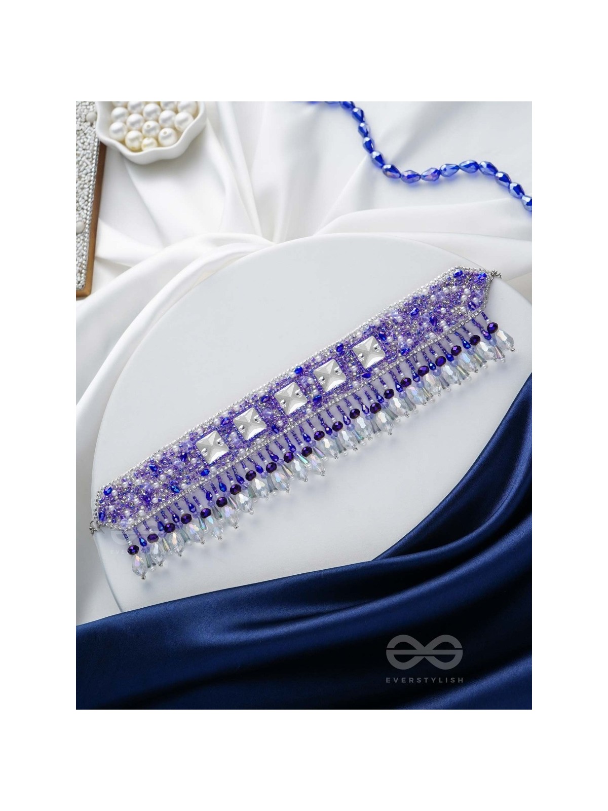 Abhramaya- The Cloudy Sky- Stones and Glass Beads Embroidered Choker Necklace 