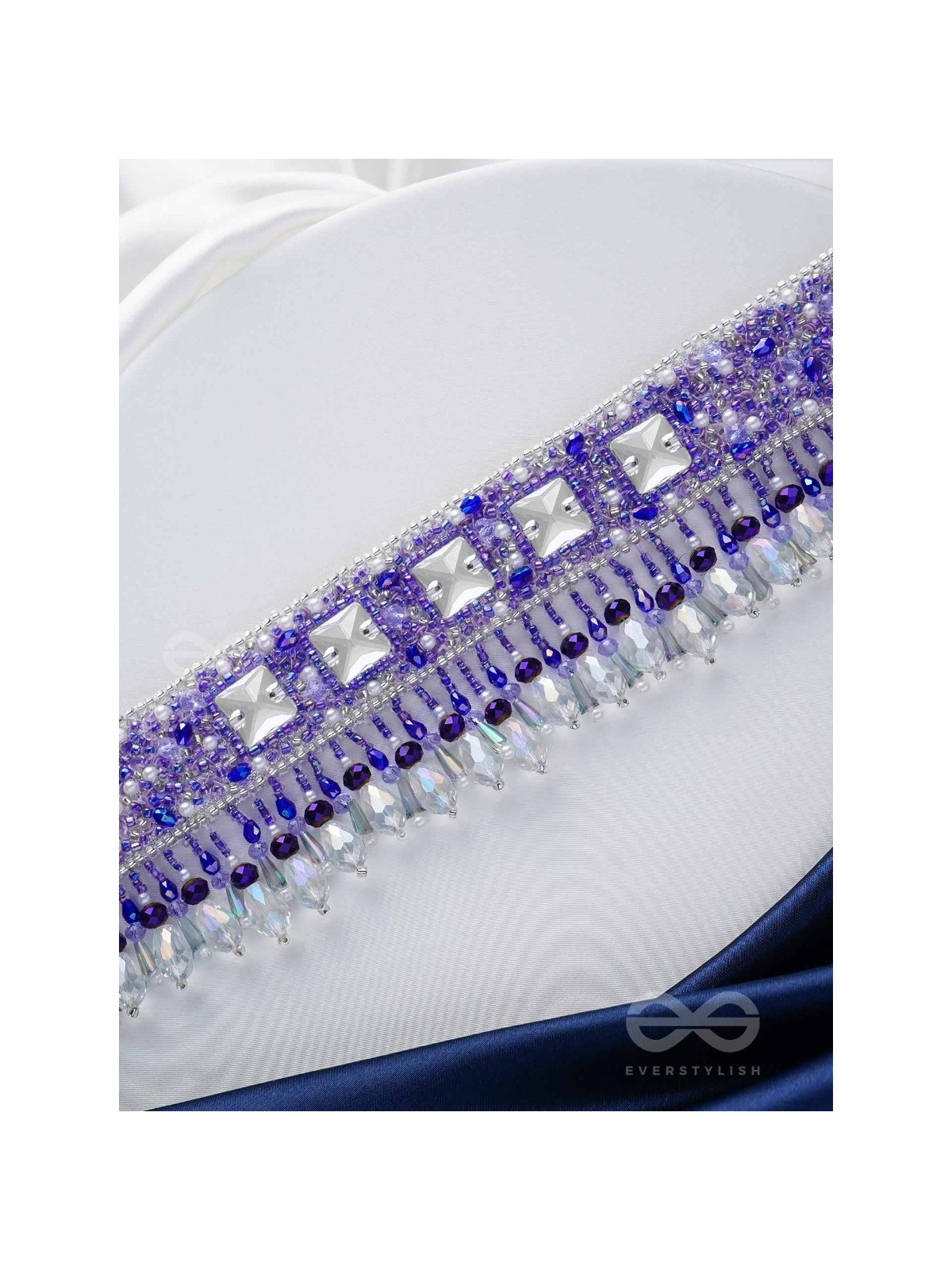 Abhramaya- The Cloudy Sky- Stones and Glass Beads Embroidered Choker Necklace 